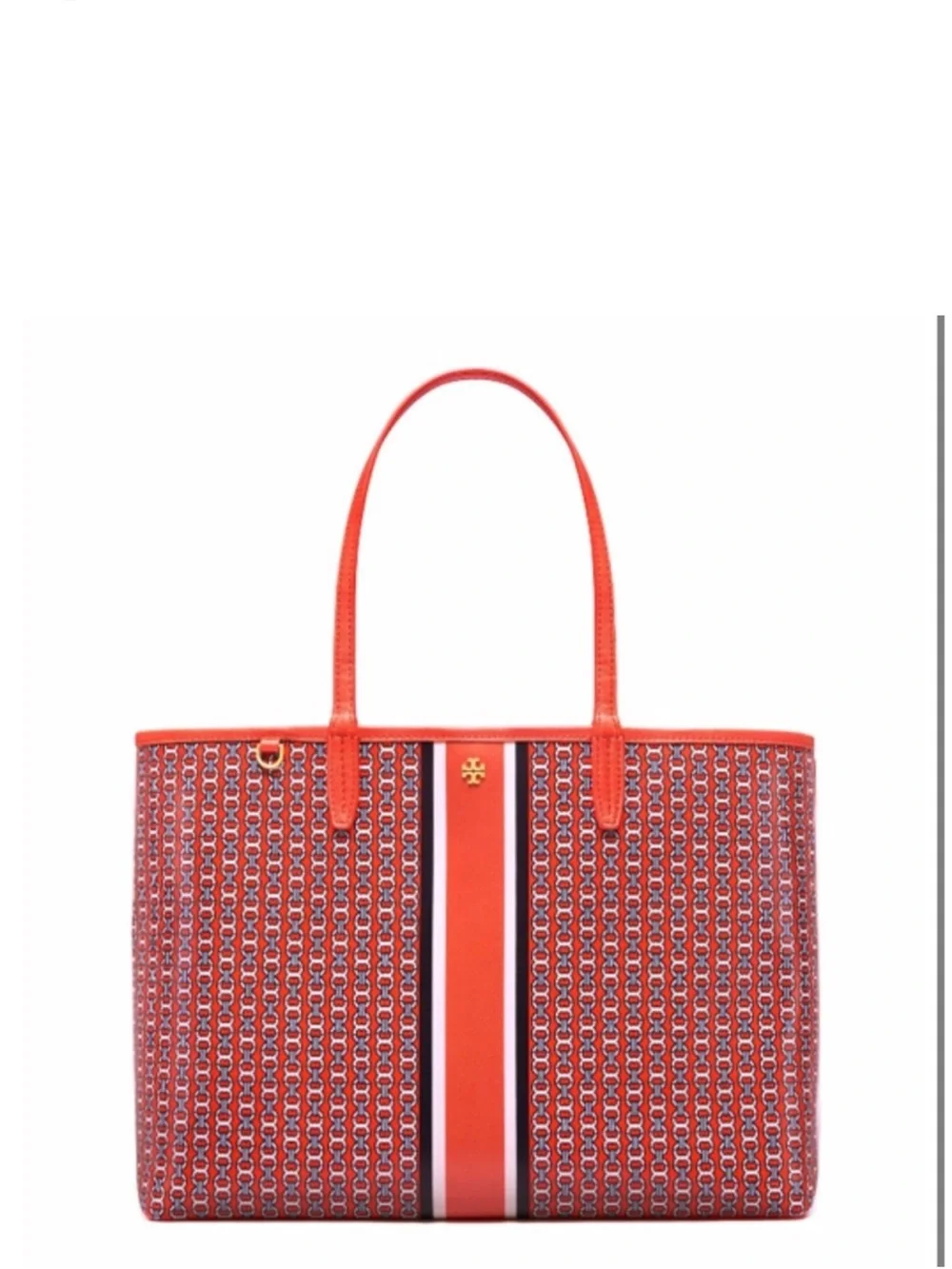 Tory Burch Red Printed Center-Stripe Tote- Gemini Link